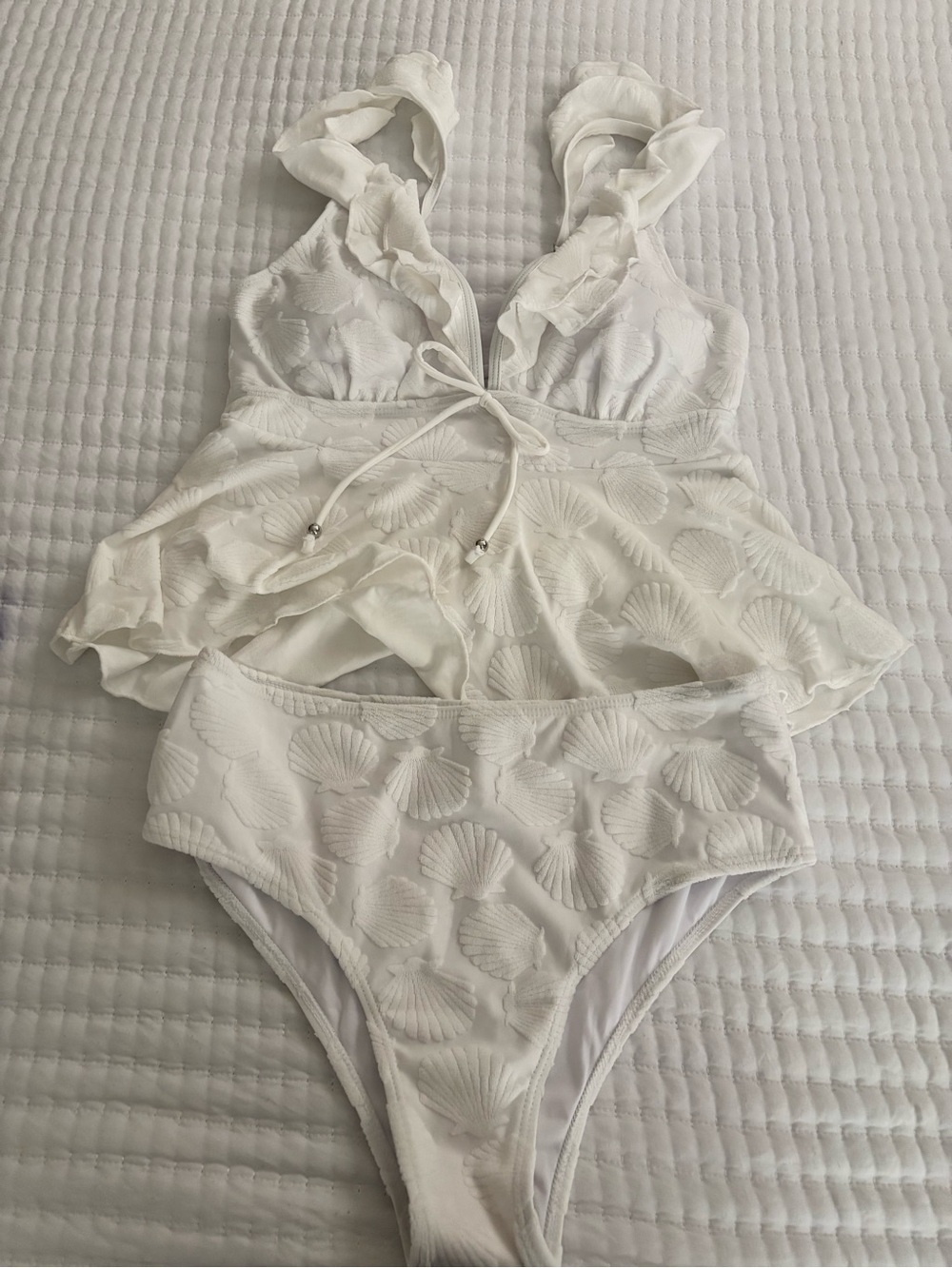 White Textured Shell Two-Piece Bikini Set